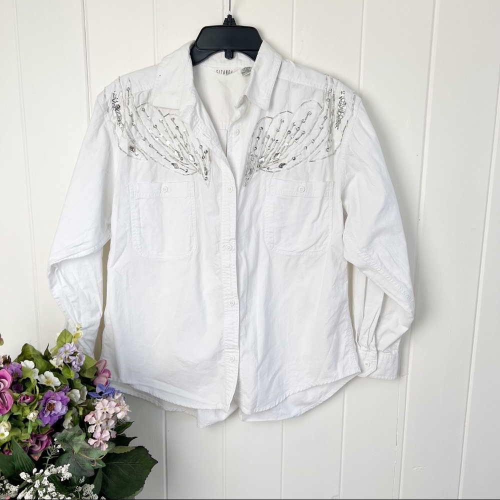 Vintage 1980’s Gitano Jeweled White Button Down Shirt